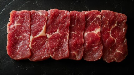 Fresh, raw beef steak, ready for grilling, showcases marbled fat and vibrant red color