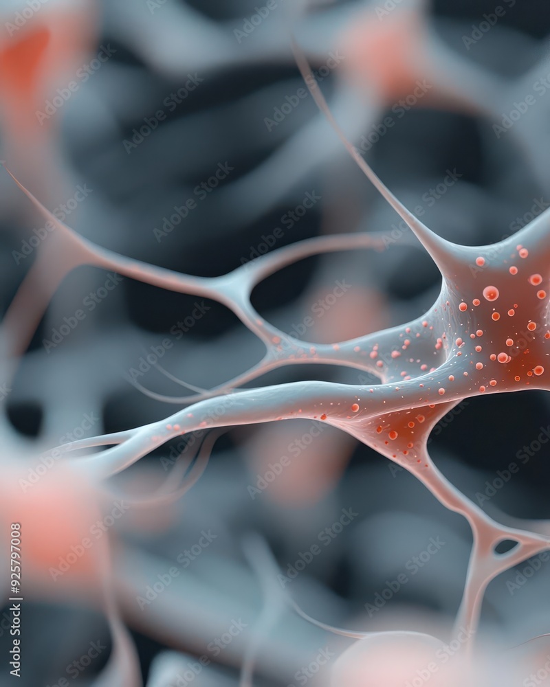 Poster 3d visualization of neural cells engaged in learning, short-term memory networks, vibrant and dynami