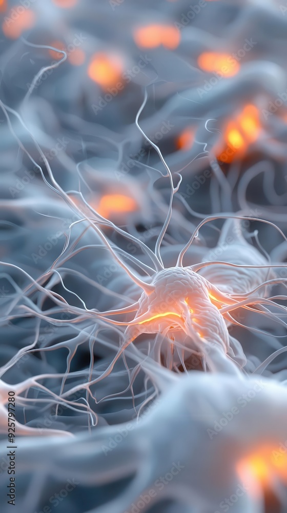 Aufkleber 3d model of brain activity, firing neurons linked to problem-solving, psyche layers glowing, text ar