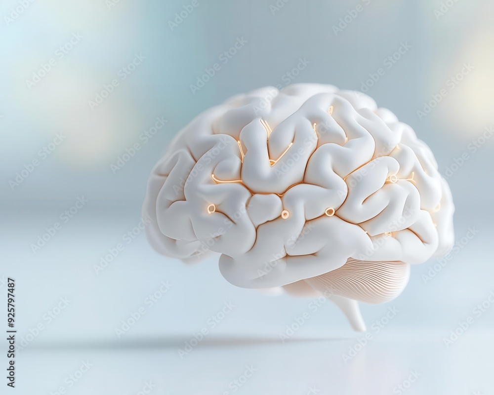 Aufkleber a 3d brain model displaying signals connected to mindful experiences, detailed pathways illuminated,