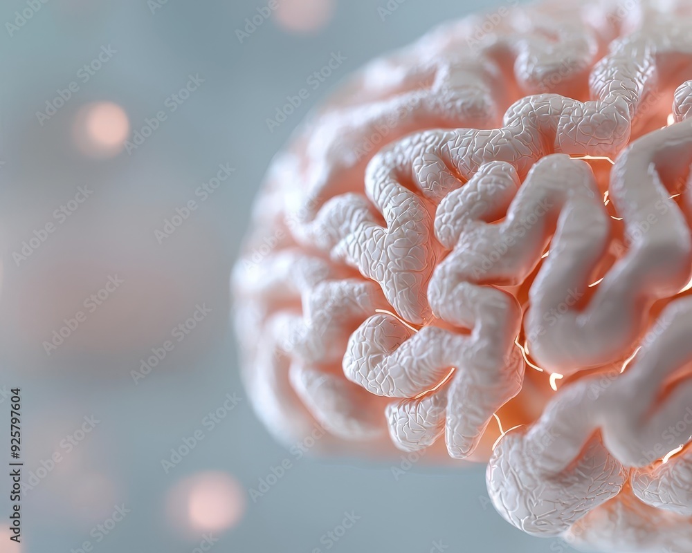 Poster 3d brain model showing networks of awareness connected to rich experiences, intricate and dynamic de