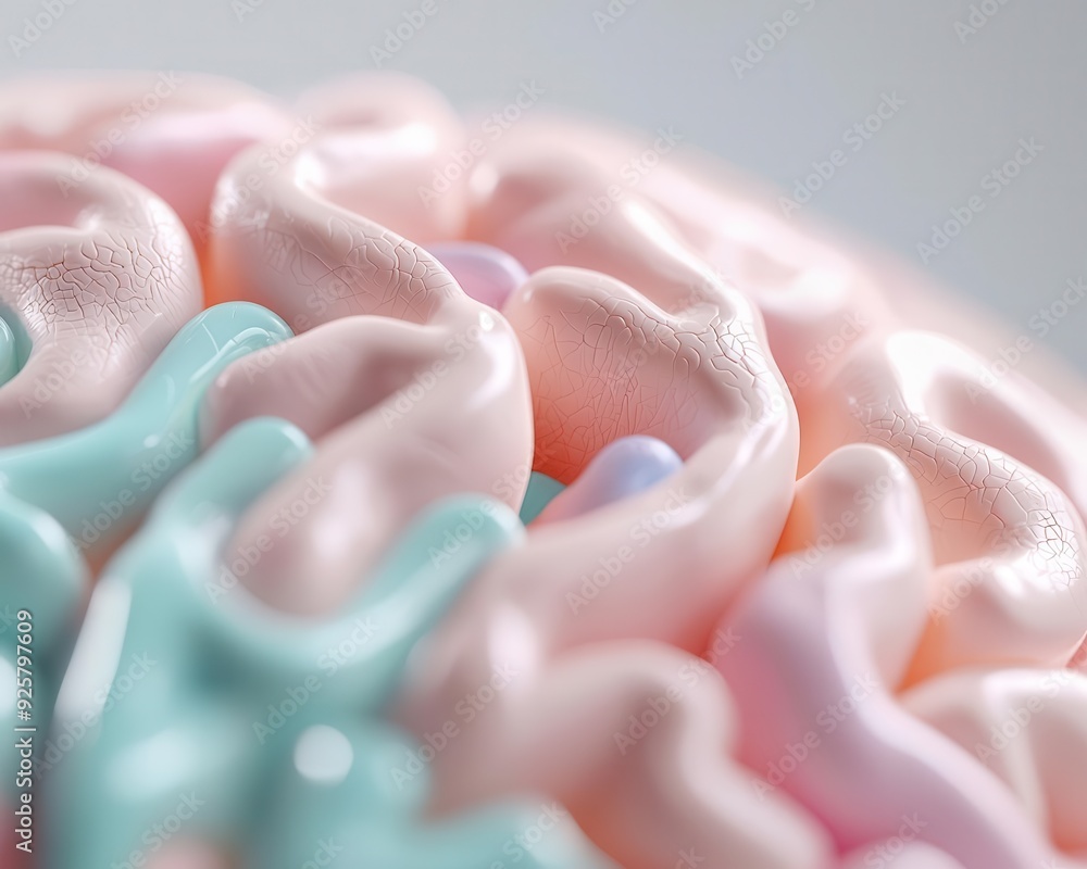 Aufkleber 3d brain model showcasing vibrant colors and flexible neural connections, with theta rhythms promine