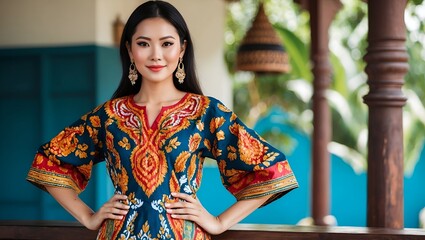 Fototapeta premium Batik usually worn by women in Indonesia, Malaysia, Brunei, Burma, Singapore, southern Thailand and modern batik industry