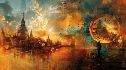 Obraz premium unique time travel art concept , innovative artwork depicting time travel , artistic time travel , time travel artwork , historical era art