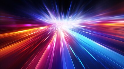 Abstract colorful glowing lines converge to a bright white center.