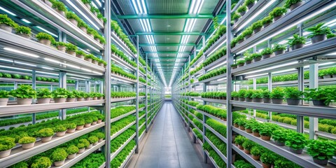 Futuristic vertical farming concept with high-tech infrastructure and automated systems, vertical farming