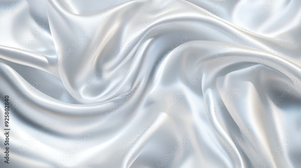Poster silky satin background: smooth satin texture in white and gray tones, with a blurred effect creating