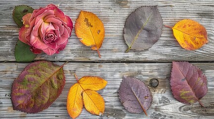 Fototapeta premium autumn leaves on wood