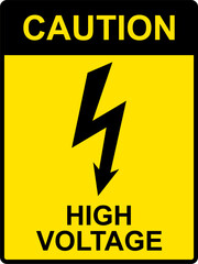 High voltage sign. Caution or danger or warning sign, electrical hazard sign. Vector illustration. Isolated on white background