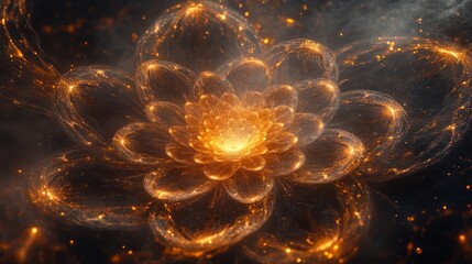 Cosmic Bloom A fiery abstract flower swirls with glowing tendrils against a dark, starry backdrop