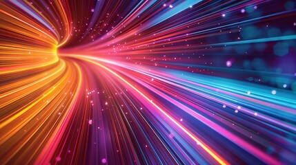 Obraz premium Abstract colorful light streaks converging into a glowing tunnel.