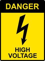 High voltage sign. Danger or warning sign, electrical hazard sign. Vector illustration. Isolated on white background