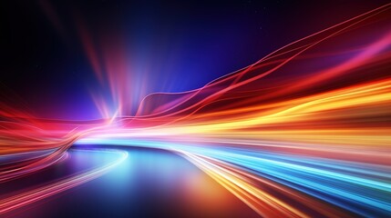 Abstract colorful light trails, glowing lines and stripes, vibrant background.