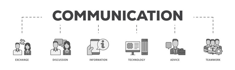 Communication icon infographic illustration concept with icon of exchange, discussion, information, technology, advice, and teamwork icon live stroke and easy to edit 