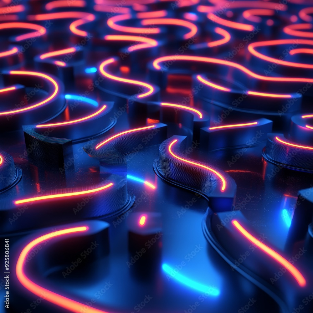 Poster futuristic neon lights creating abstract patterns on a dark surface, showcasing vibrant and captivat