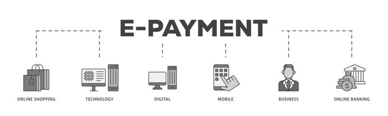 E Payment icon infographic illustration concept with icon of online shopping, technology, digital, mobile, business and online banking icon live stroke and easy to edit 