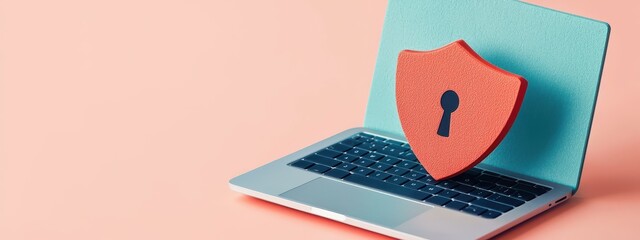 A laptop with a red lock on it, Concept of security and protection