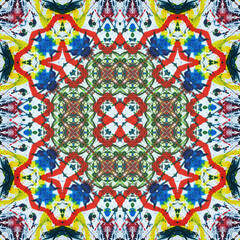 Seamless square patterns kaleidoscope. Acrylic paint painted