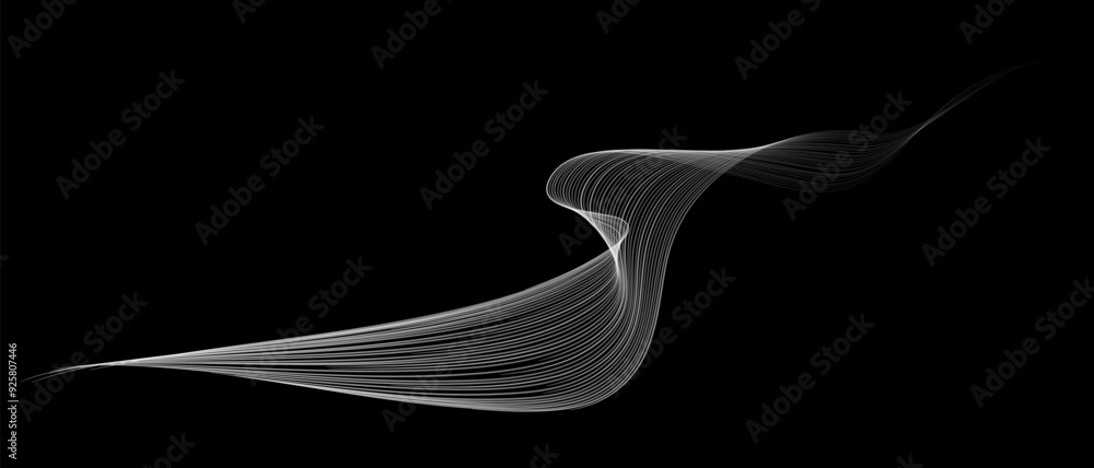 Aufkleber Vector abstract light lines wavy flowing dynamic in white grey gradient isolated on black background for concept of AI technology, digital, communication, 5G, science, music