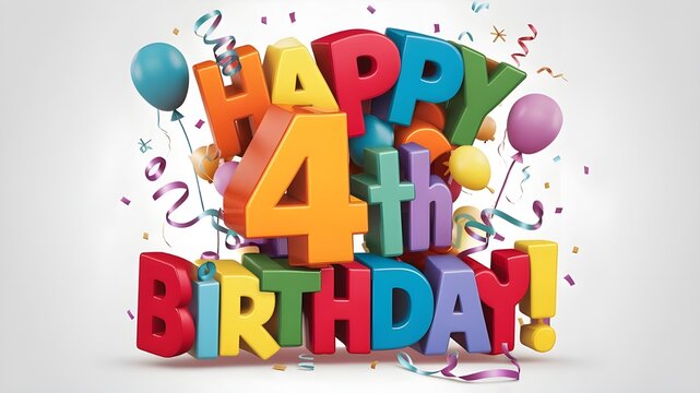 Happy 4th birthday with balloons and cake