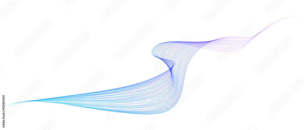 Poster Vector wave lines smooth flowing dynamic blue purple pink gradient isolated on transparent background for concept of technology, digital, communication, science, music