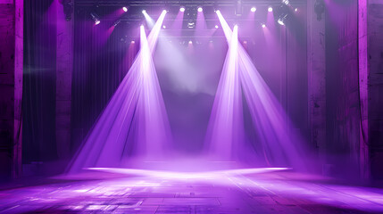 Purple lights illuminate the empty stage