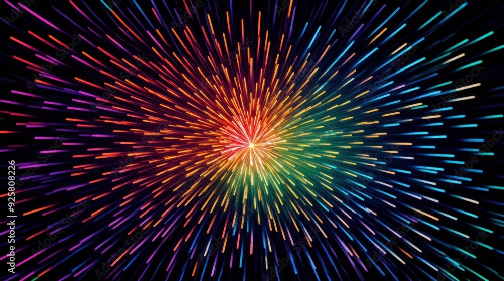 Poster pulsating energy radiating vibrant streaks in a dynamic color explosion