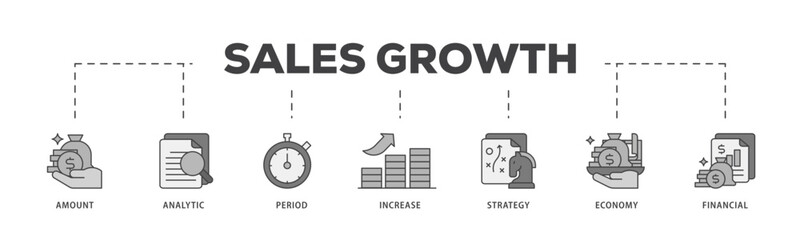 Sales growth icon infographic illustration concept with icon of financial, increase, economy, strategy, period, analytic, amount icon live stroke and easy to edit 