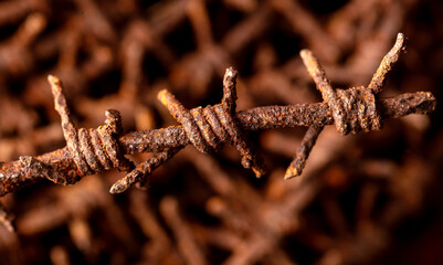 Fototapeta premium Close-up of rusty metal barbed wire
