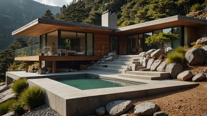 Fototapeta premium modern Zen retreat in the mountains