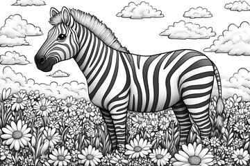 zebra in the grass coloring page