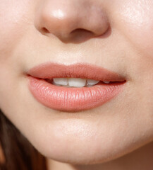 Close-up of lips on a girl's face. Macro