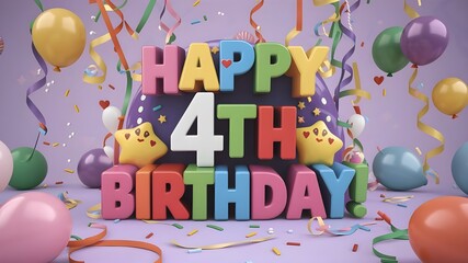 Happy 4th birthday with stars and confetti