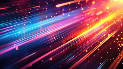 Abstract colorful lines with glowing particles.