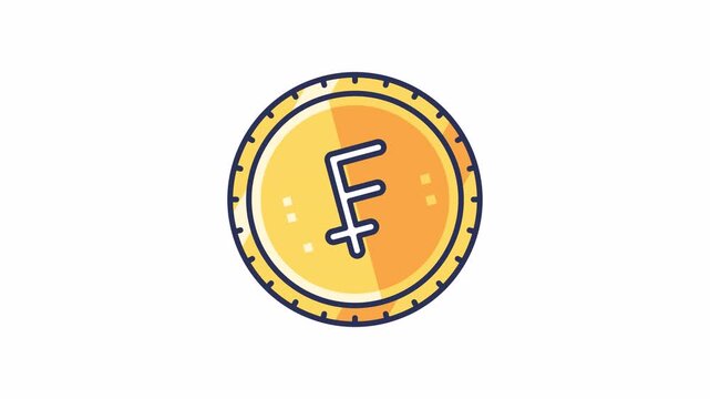 Gold franc coin moving animation with effect. Switzerland currency. Ideal for financial concepts, investment, business themes and presentation