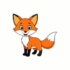 Fox isolated on white, fox vector illustration, pet vector art, fox silhouette, animal vector icon, cute smiling fox line art, eps