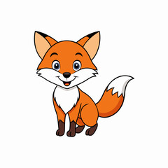 Fox isolated on white, fox vector illustration, pet vector art, fox silhouette, animal vector icon, cute smiling fox line art, eps
