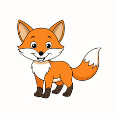 Fox isolated on white, fox vector illustration, pet vector art, fox silhouette, animal vector icon, cute smiling fox line art, eps