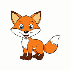 Fox isolated on white, fox vector illustration, pet vector art, fox silhouette, animal vector icon, cute smiling fox line art, eps