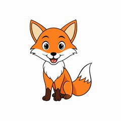 Fox isolated on white, fox vector illustration, pet vector art, fox silhouette, animal vector icon, cute smiling fox line art, eps