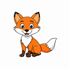 Fox isolated on white, fox vector illustration, pet vector art, fox silhouette, animal vector icon, cute smiling fox line art, eps