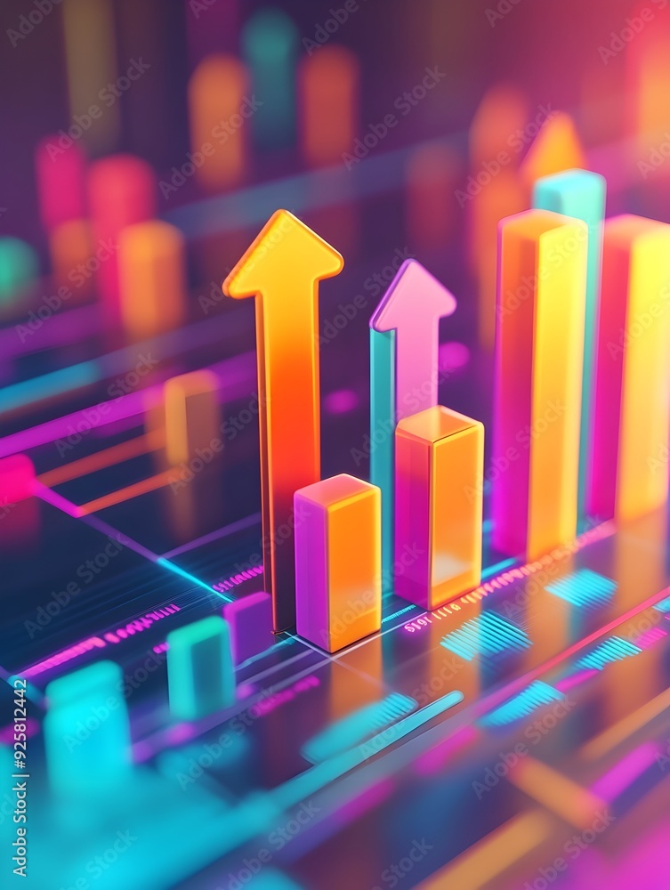 Poster vibrant 3d data analysis with growth arrows for sales reporting and visualization
