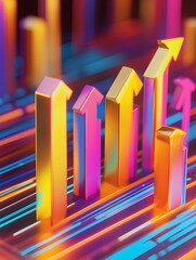 Vibrant Data Analysis with Growth Arrows   3D of Business Report