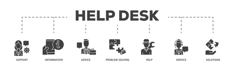 Help desk icon infographic illustration concept with icon of support, information, advice, problem solving, help, service and solutions icon live stroke and easy to edit 