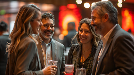 Professionals in business mingling and giggling