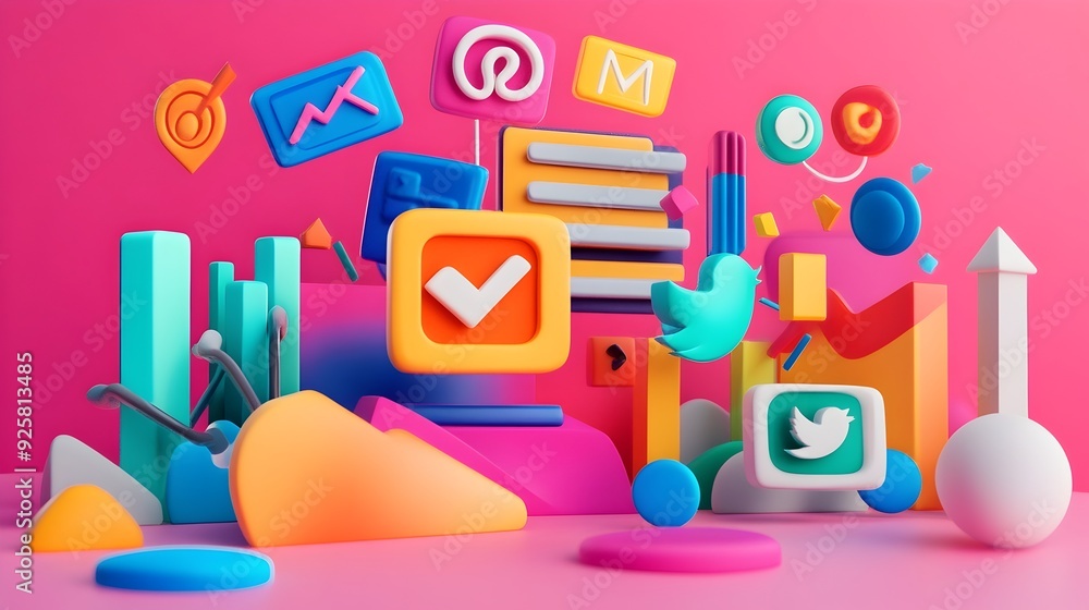 Poster vibrant colorful 3d abstract graphic design elements in modern digital studio layout