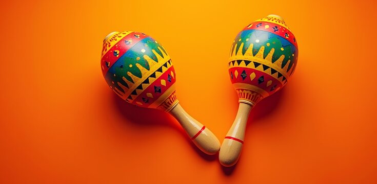 Colorful maracas symbolizing Hispanic culture, ideal for events, marketing, educational purposes, seasonal celebrations, joyful emotions, copy space included.