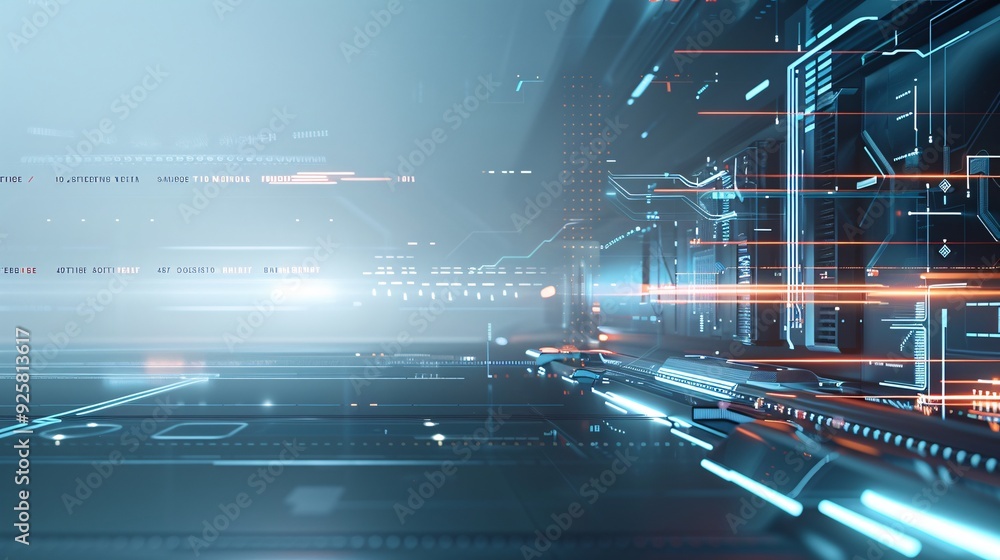 Poster a futuristic abstract background with metallic elements and neon accents, providing a high-tech vibe