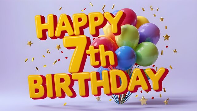 Happy 7th birthday with balloons and confetti