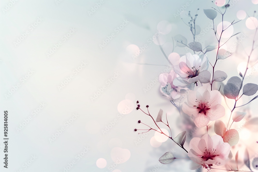 Poster an abstract background with delicate floral patterns and soft pastel colors, creating a gentle and i